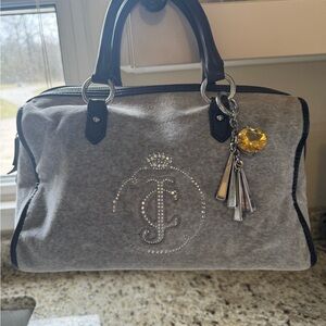JUICY COUTURE velour crystal satchel ~ Heather gray w/chocolate brown accents!